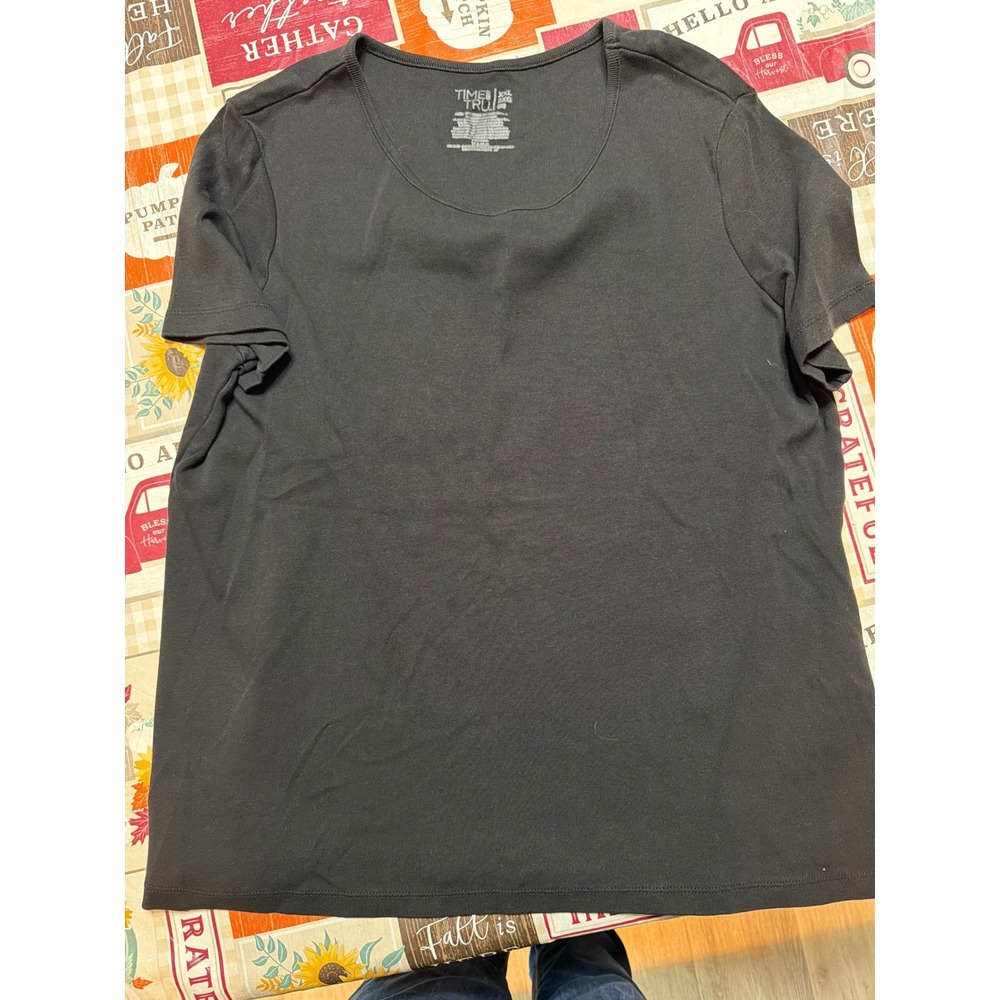 Time and Tru Womens XXL Black Short Sleeve Scoop Neck 100% Cotton T-Shirt Top